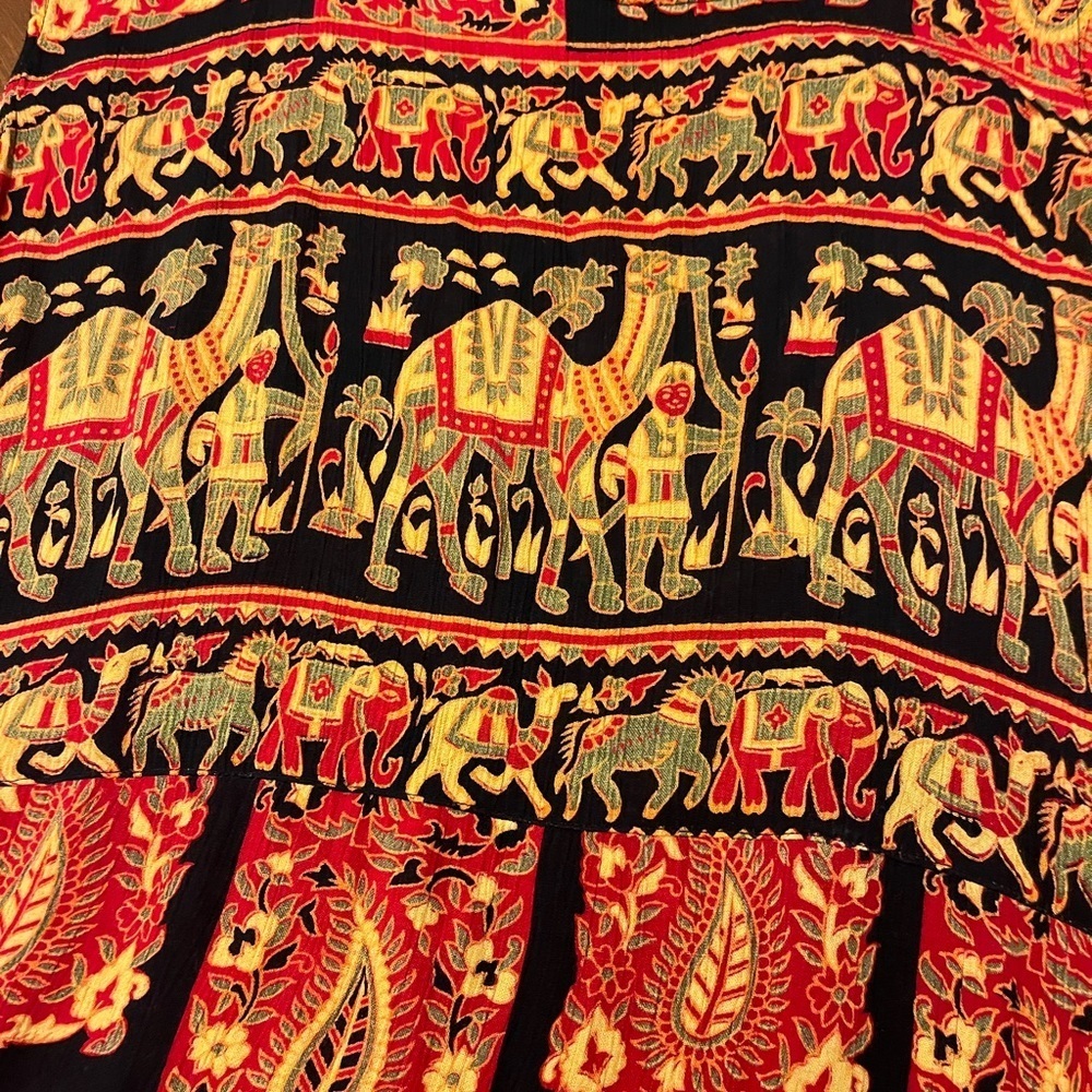 VINTAGE BOHO GYPSY ELEPHANTS CAMELS MAXI DRESS PAISLEY LARGE - Picture 5 of 7